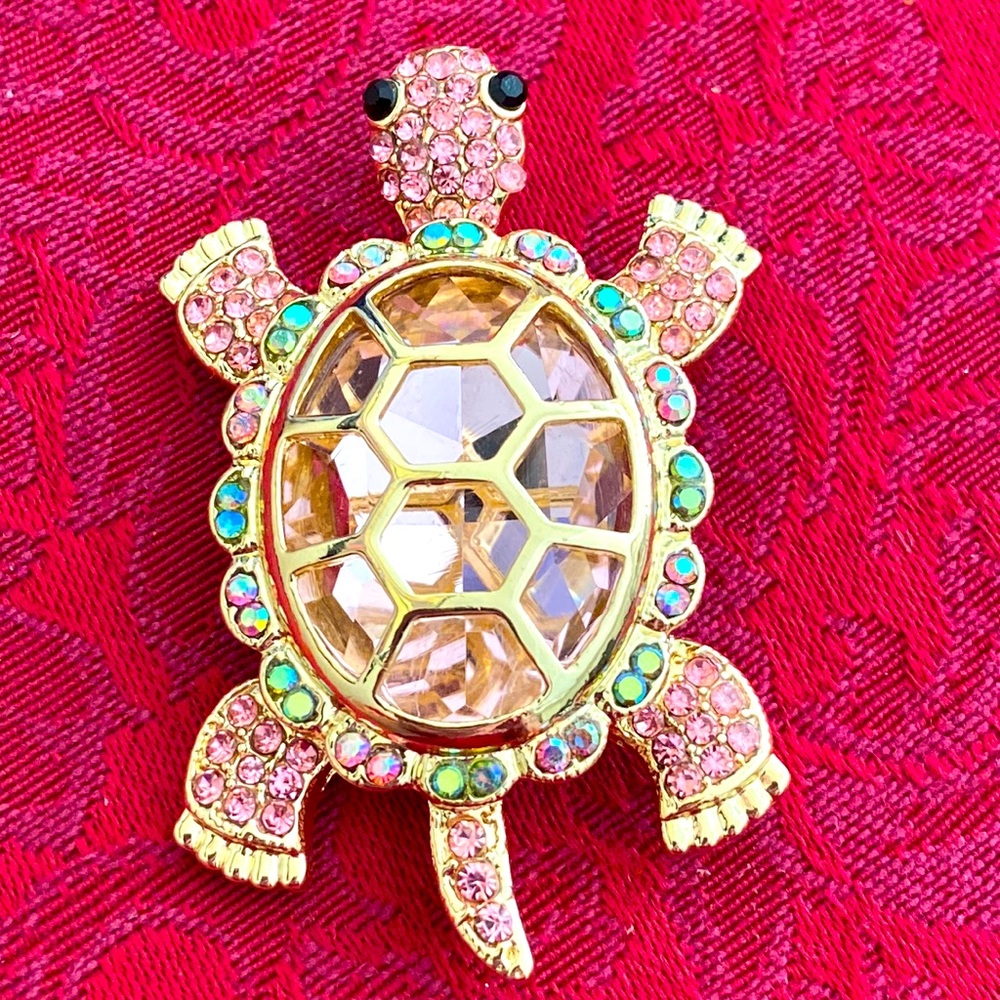 NEW PINK RHINESTONED TURTLE BROACH